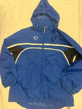 Nike Kids Blue Hooded Rain Jacket with White Trim
